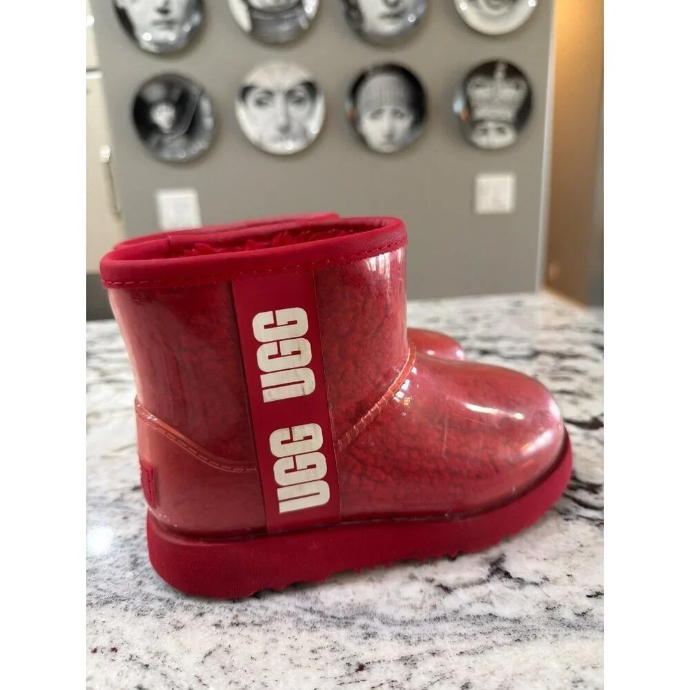 UGG Classic Clear Faux Shearling Mini Boots Red Kids Size 10